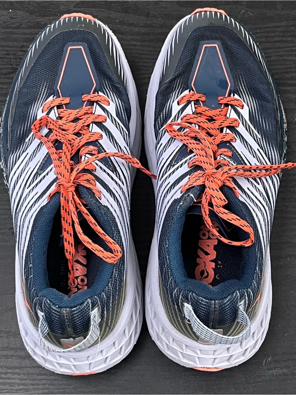 Hoka Navy Running Sneakers with Orange Laces
